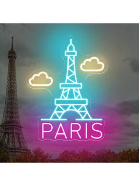 Eiffel Tower Neon Wall Light - Dimmable LED Paris Decor for Bedroom & Cafe